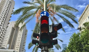 a traffic signal that is red